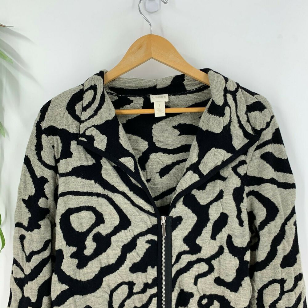 Chico's Boiled Wool Animal Print Cardigan Sweater - Picture 4 of 12